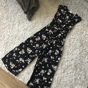Black and Purple Floral Cropped Jumpsuit